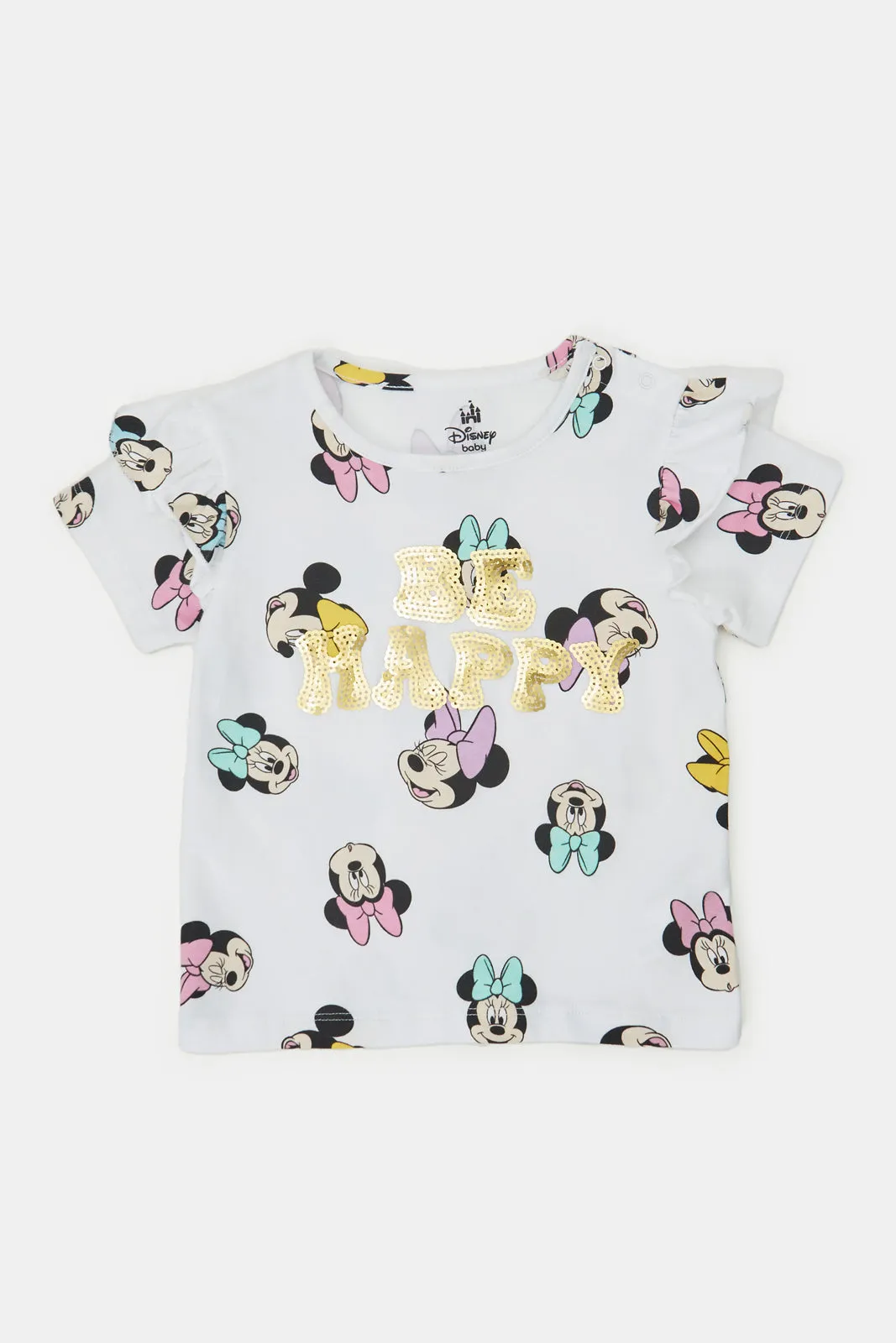 Infant Girls White Minnie All Over Print Frilled T-Shirt