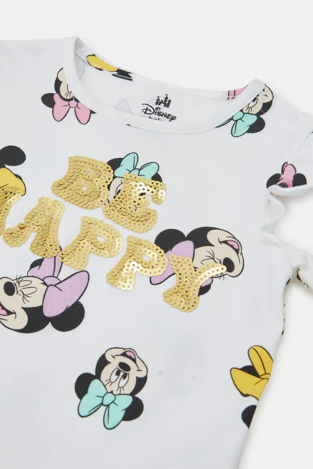 Infant Girls White Minnie All Over Print Frilled T-Shirt