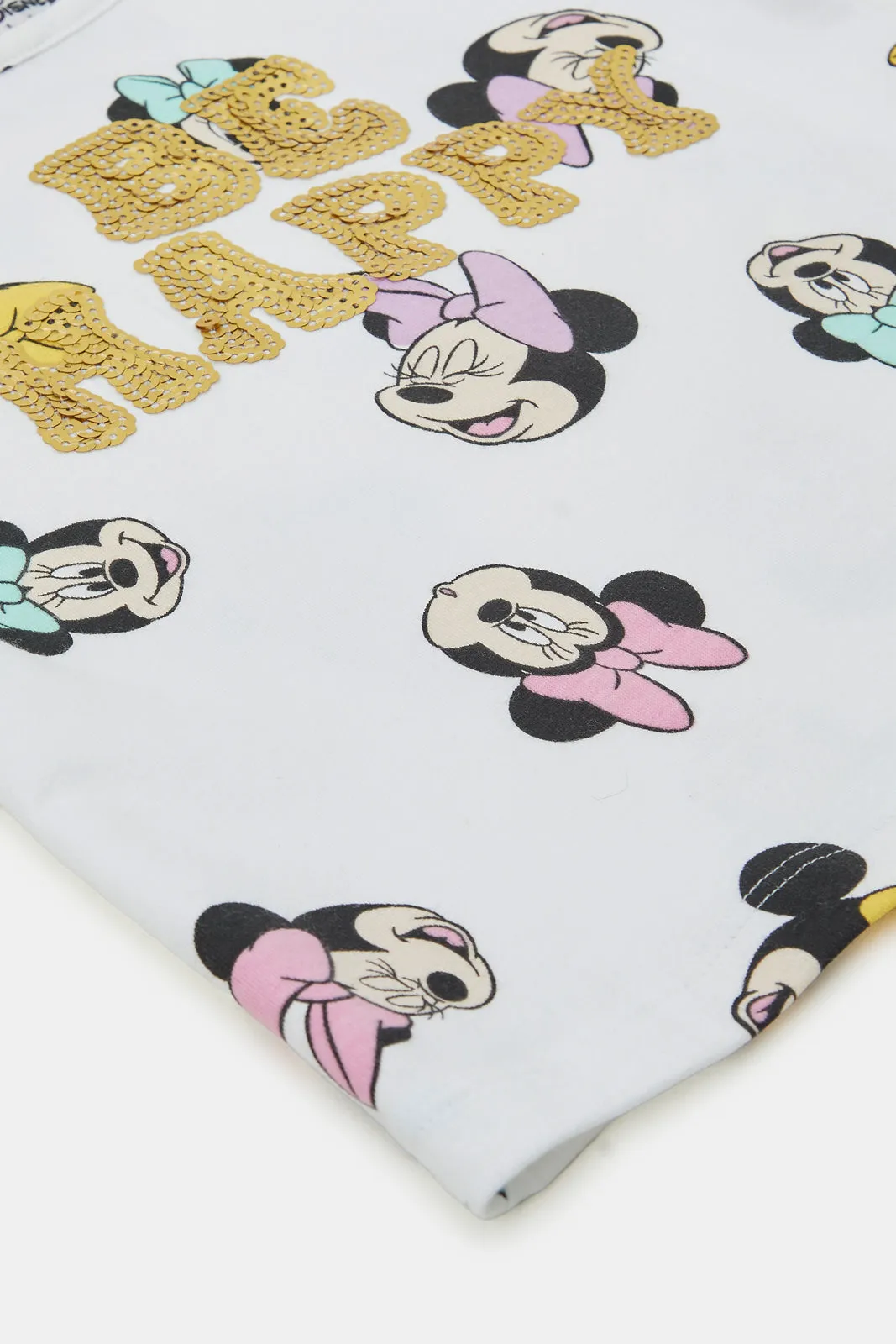Infant Girls White Minnie All Over Print Frilled T-Shirt