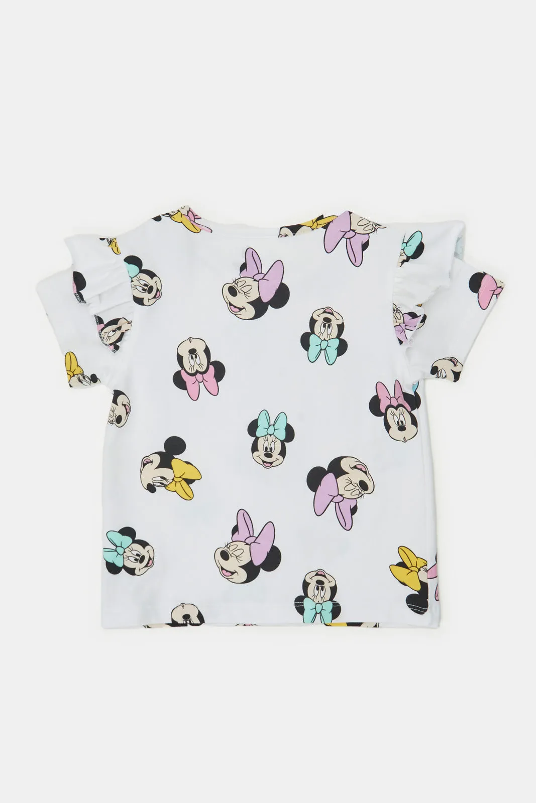Infant Girls White Minnie All Over Print Frilled T-Shirt