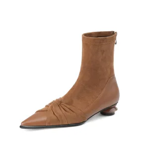 Isha Pointed Toe Camel Suede Ankle Boots