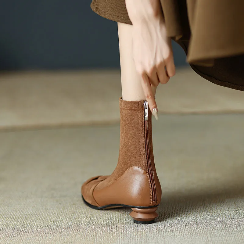Isha Pointed Toe Camel Suede Ankle Boots