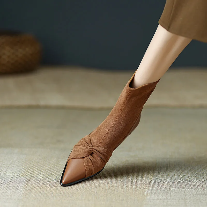 Isha Pointed Toe Camel Suede Ankle Boots