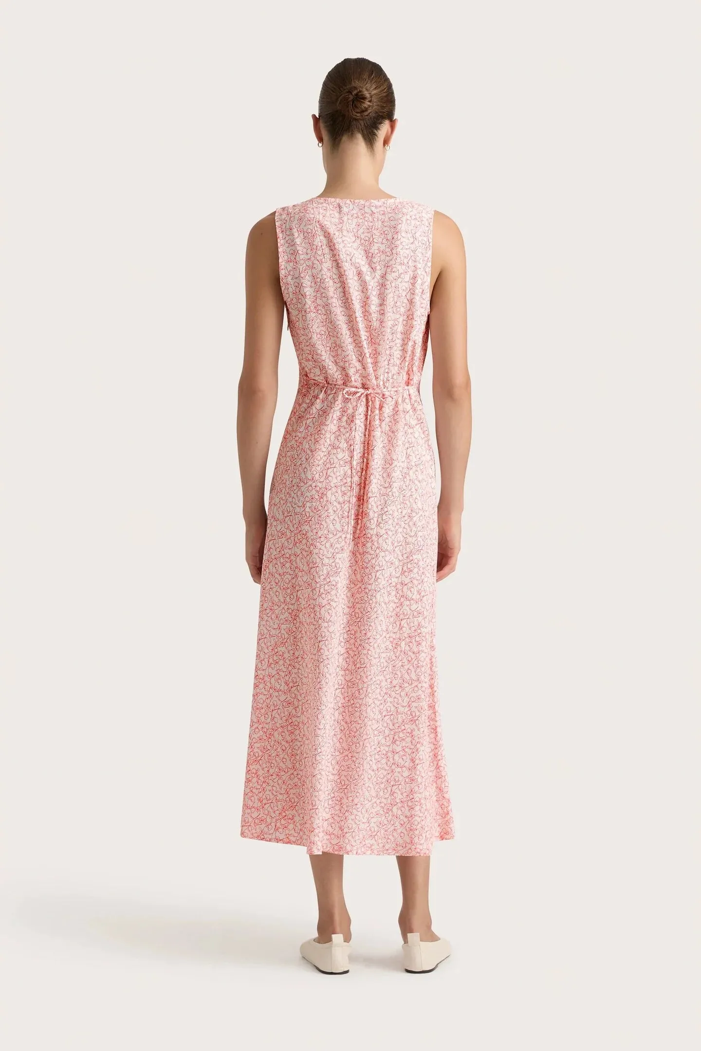 JARDIN MIDI DRESS - MICRO CALLA PRINT/VERMILLION