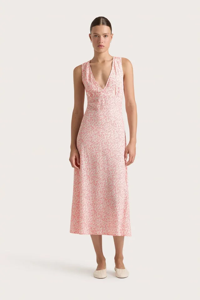 JARDIN MIDI DRESS - MICRO CALLA PRINT/VERMILLION