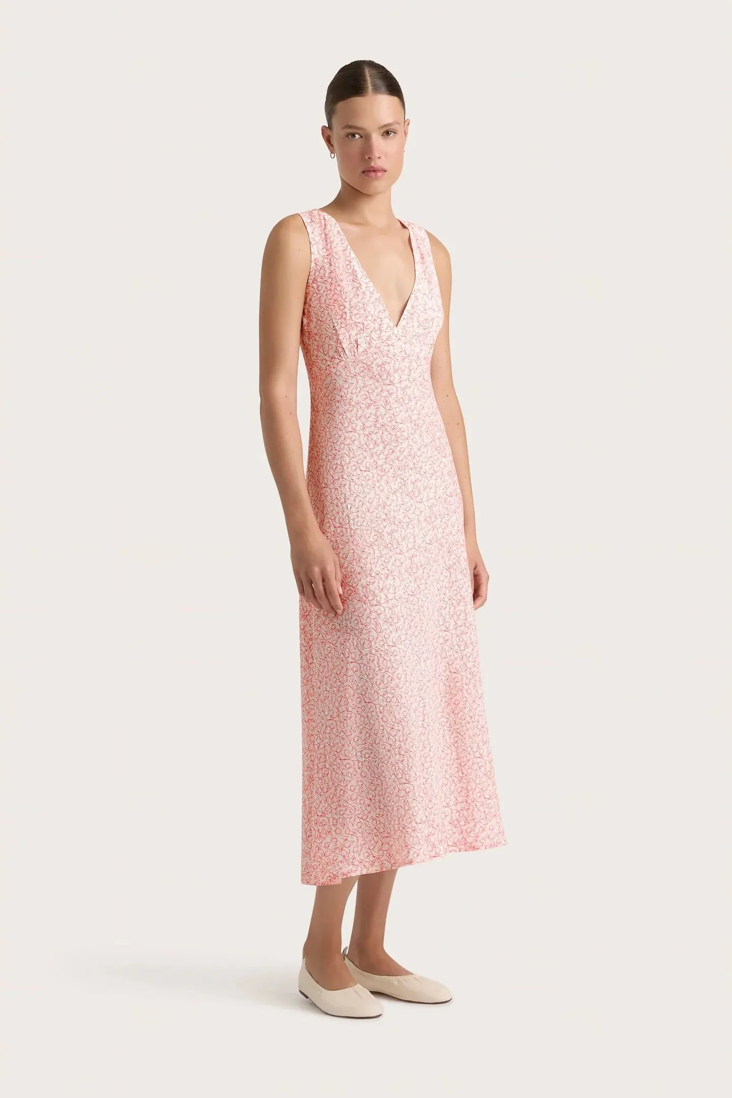 JARDIN MIDI DRESS - MICRO CALLA PRINT/VERMILLION