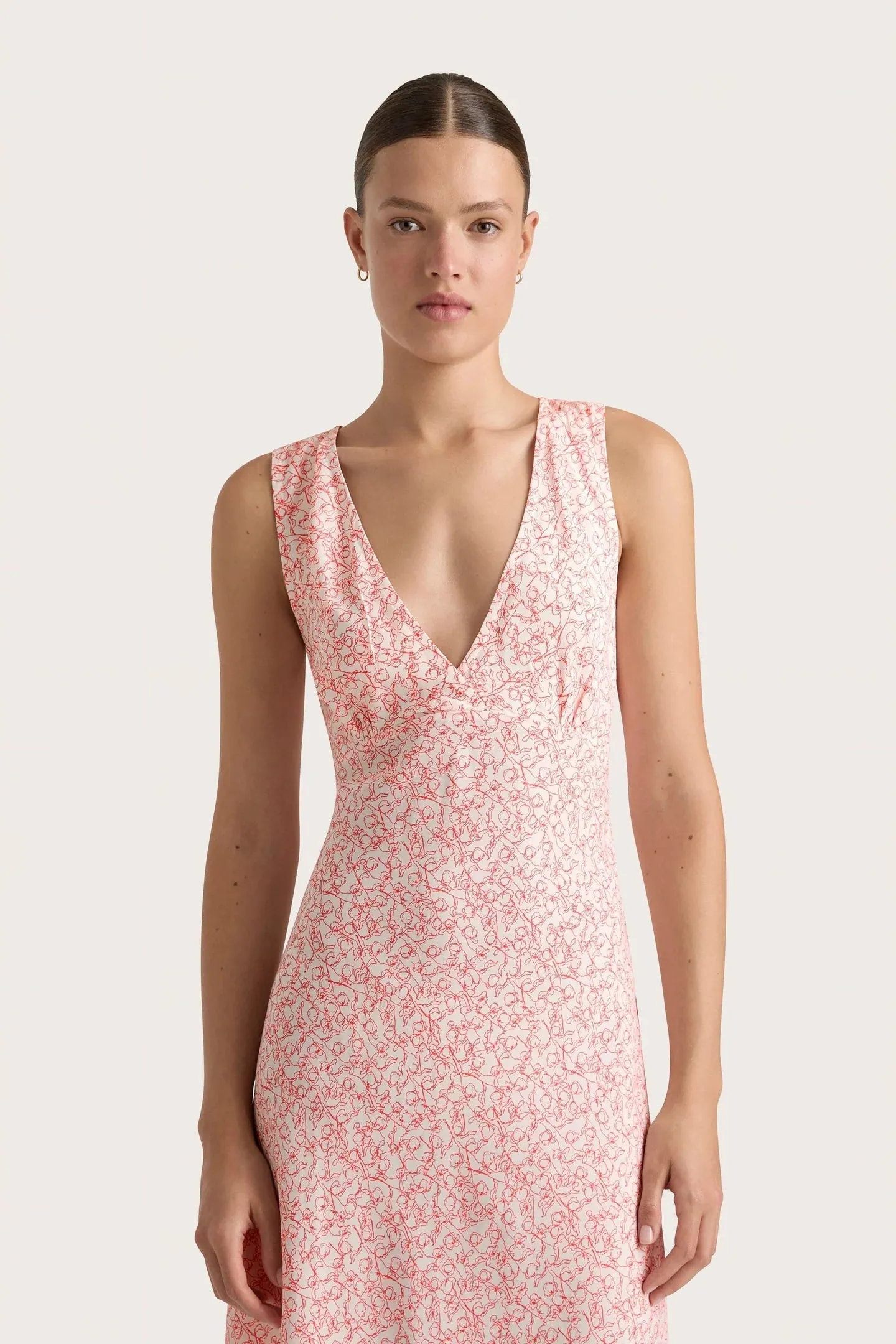 JARDIN MIDI DRESS - MICRO CALLA PRINT/VERMILLION