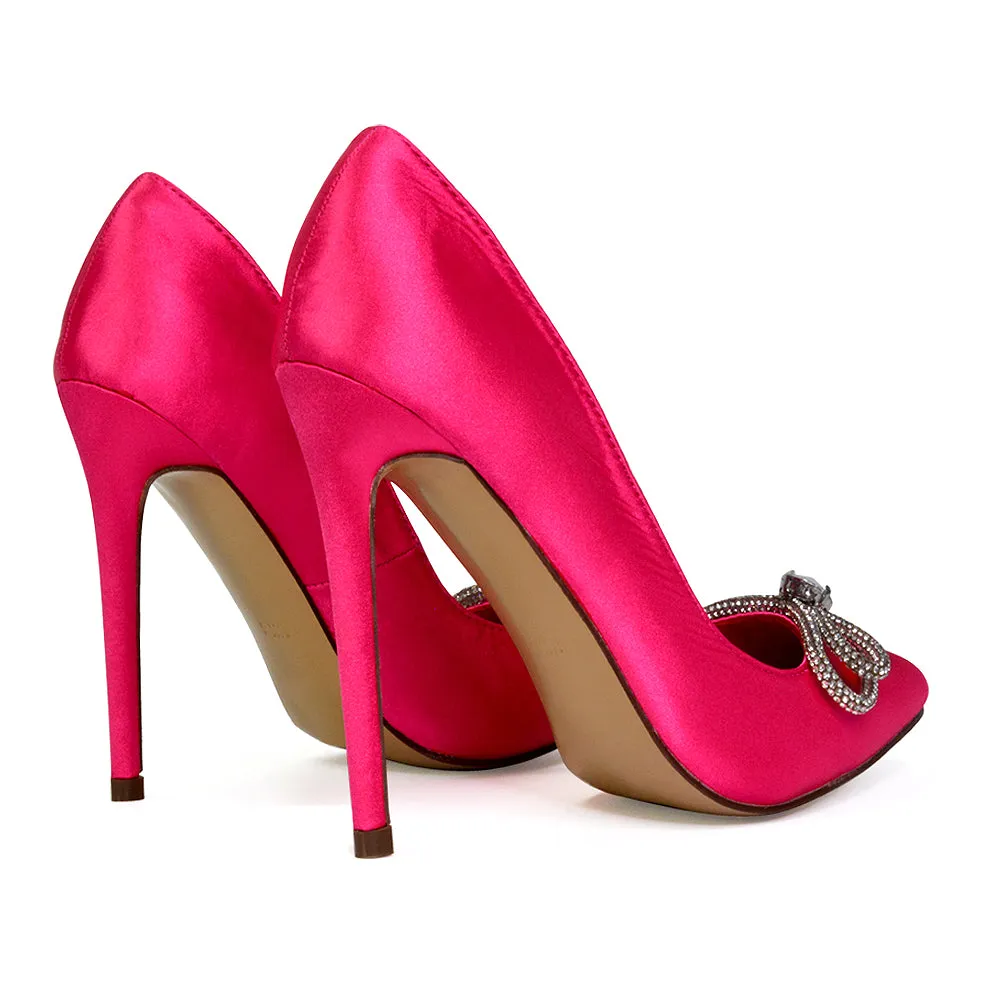 Lane Diamante Bow Pointed Toe Court Shoes Stiletto Bridal Shoes in Pink