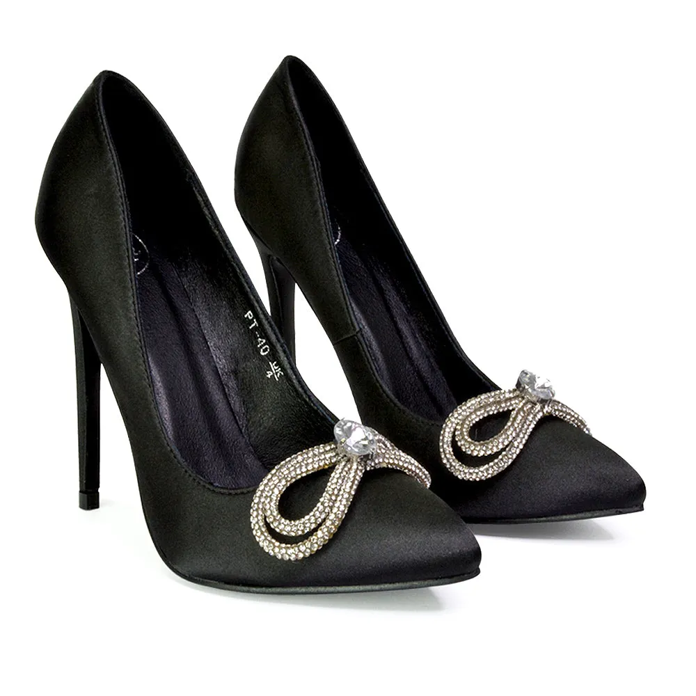 Lane Diamante Bow Pointed Toe Court Shoes Stiletto Bridal Shoes in Pink