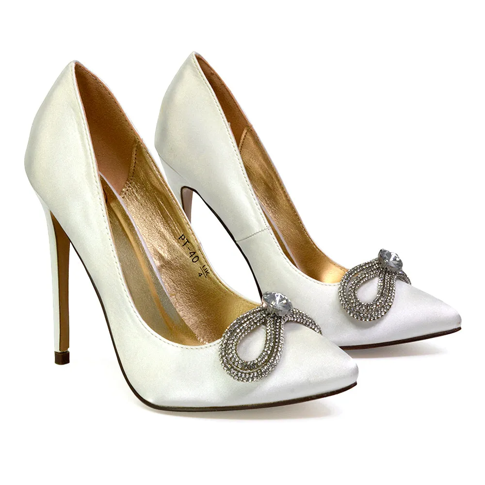 Lane Diamante Bow Pointed Toe Court Shoes Stiletto Bridal Shoes in Pink