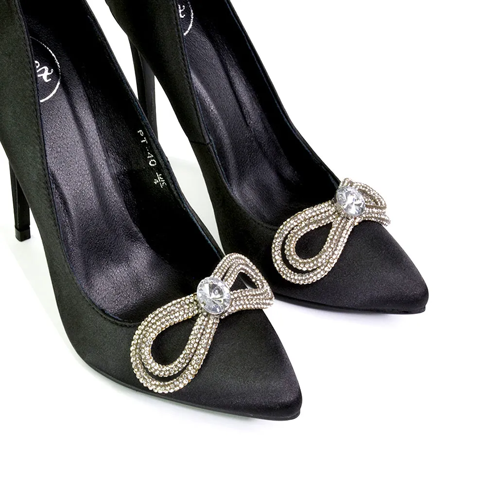 Lane Diamante Bow Pointed Toe Court Shoes Stiletto Bridal Shoes in Pink