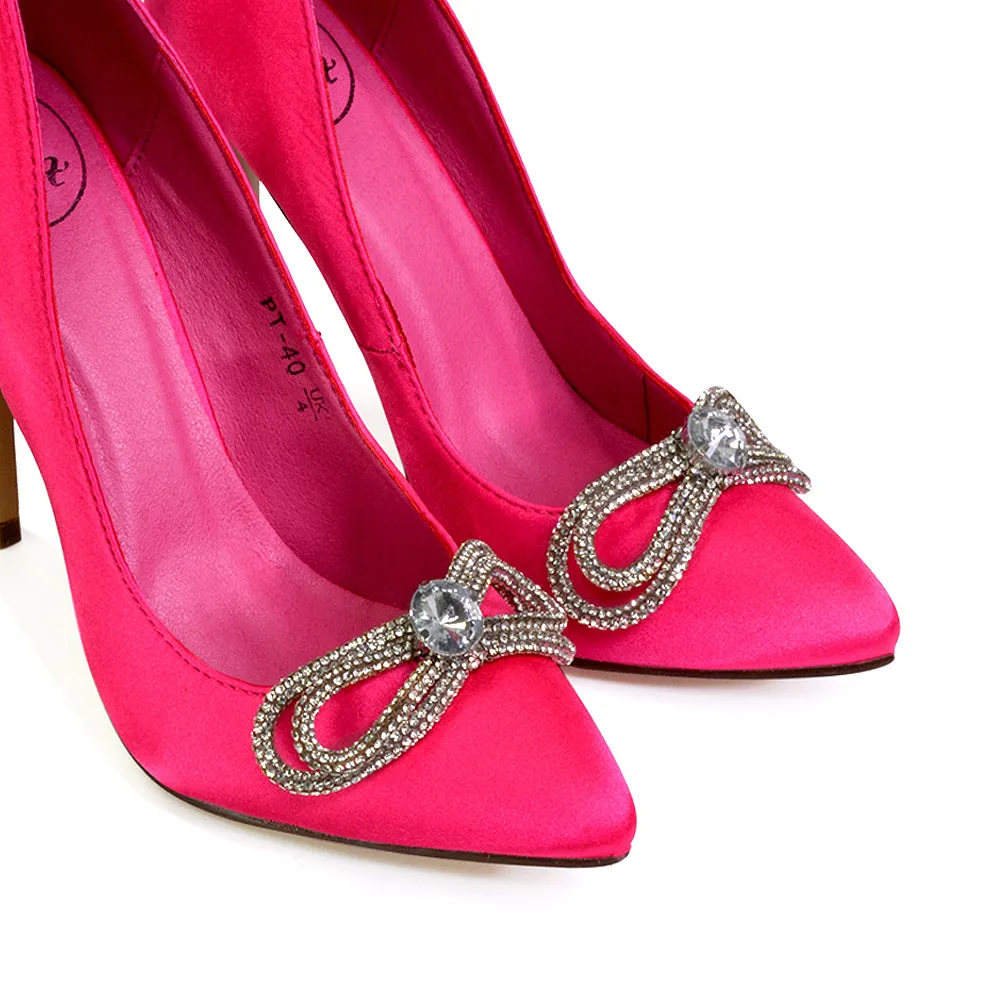 Lane Diamante Bow Pointed Toe Court Shoes Stiletto Bridal Shoes in Pink
