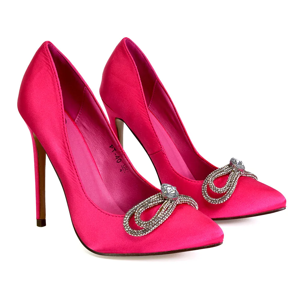 Lane Diamante Bow Pointed Toe Court Shoes Stiletto Bridal Shoes in Pink