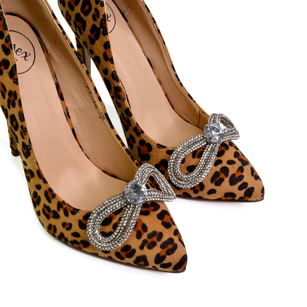 Lane Diamante Bow Pointed Toe Court Shoes Stiletto Bridal Shoes in Pink