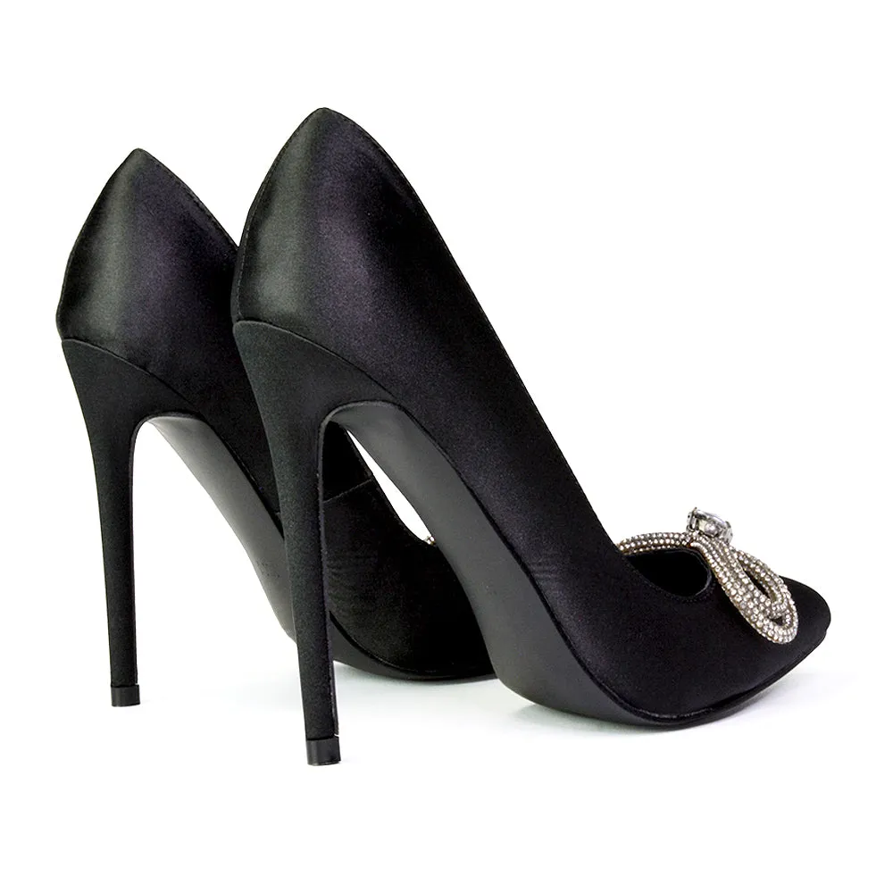 Lane Diamante Bow Pointed Toe Court Shoes Stiletto Bridal Shoes in Pink
