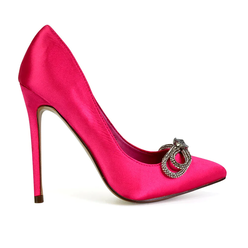 Lane Diamante Bow Pointed Toe Court Shoes Stiletto Bridal Shoes in Pink