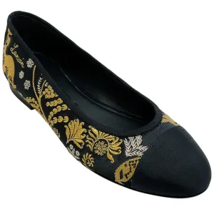 Lanvin Black / Gold Embroidered Cap Toe Ballet Flats