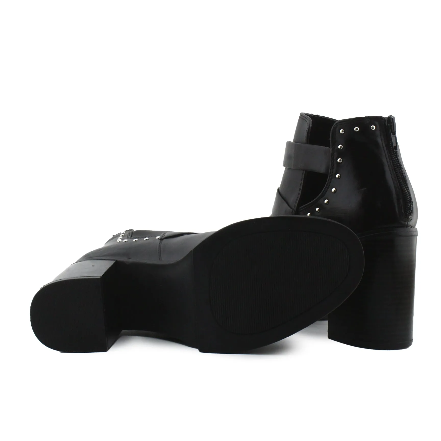 Lefties Zipper Buckle Straps Block Heels Ankle Boots | 100% Authentic Leather