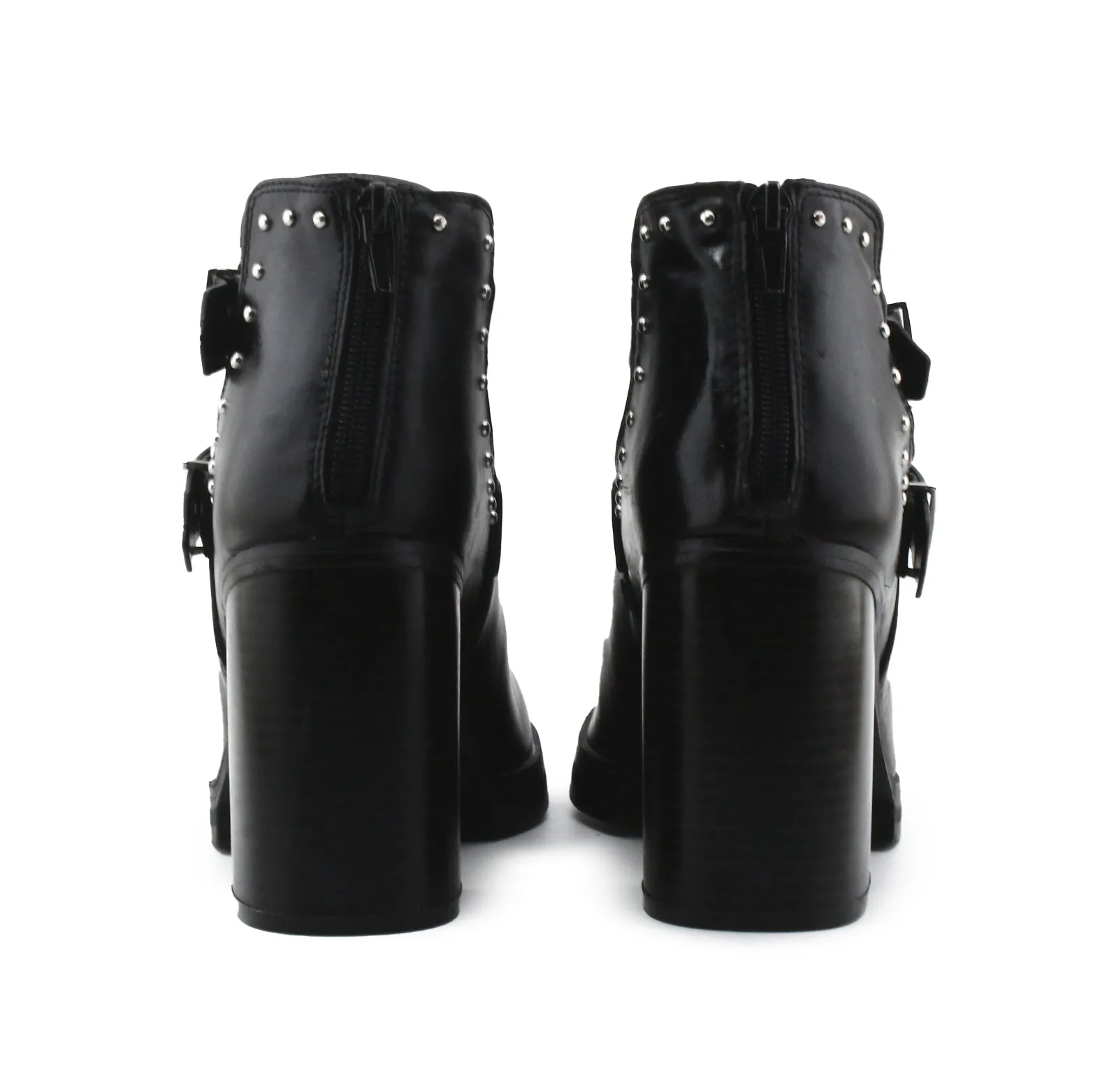 Lefties Zipper Buckle Straps Block Heels Ankle Boots | 100% Authentic Leather