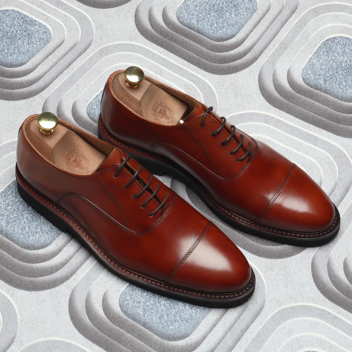 Light Weight Police Uniform Shoe in Cognac Genuine Leather