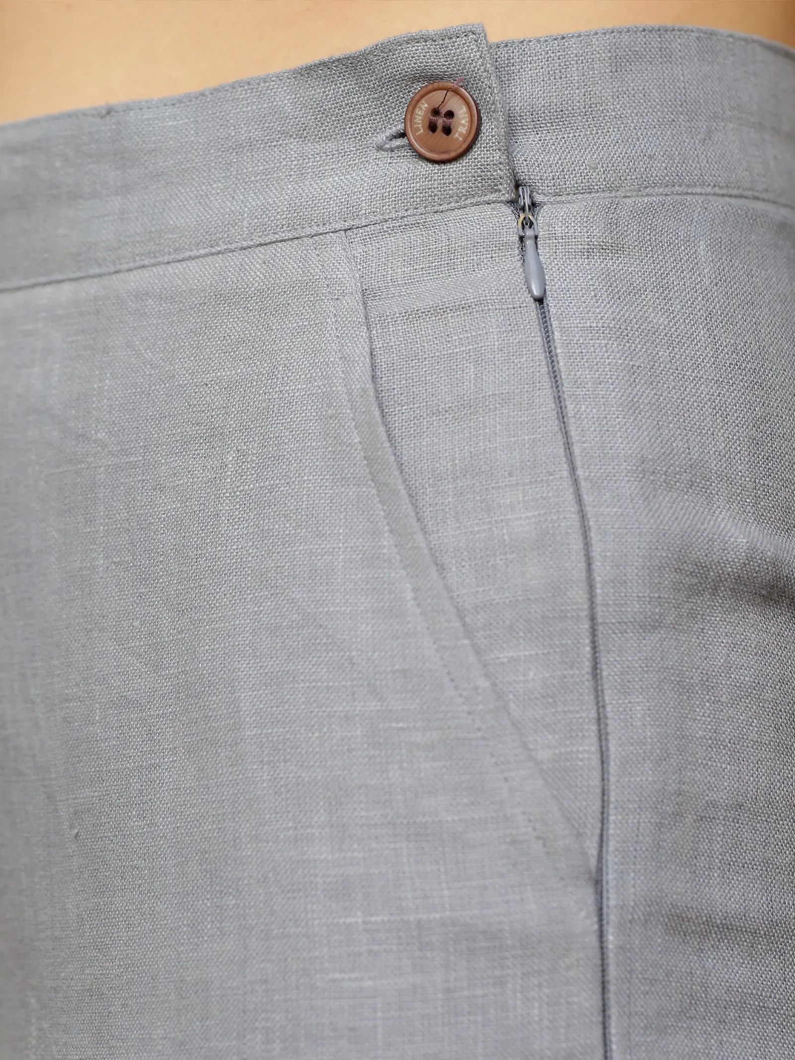 Luna - Ankle Length Pure Linen Trousers - Grey