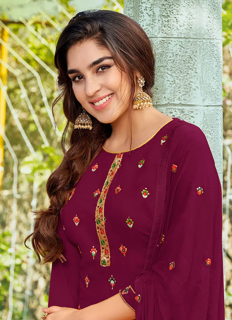 Magenta Sequence Embroidered Patiala Suit