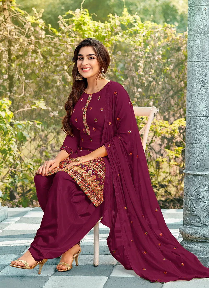Magenta Sequence Embroidered Patiala Suit