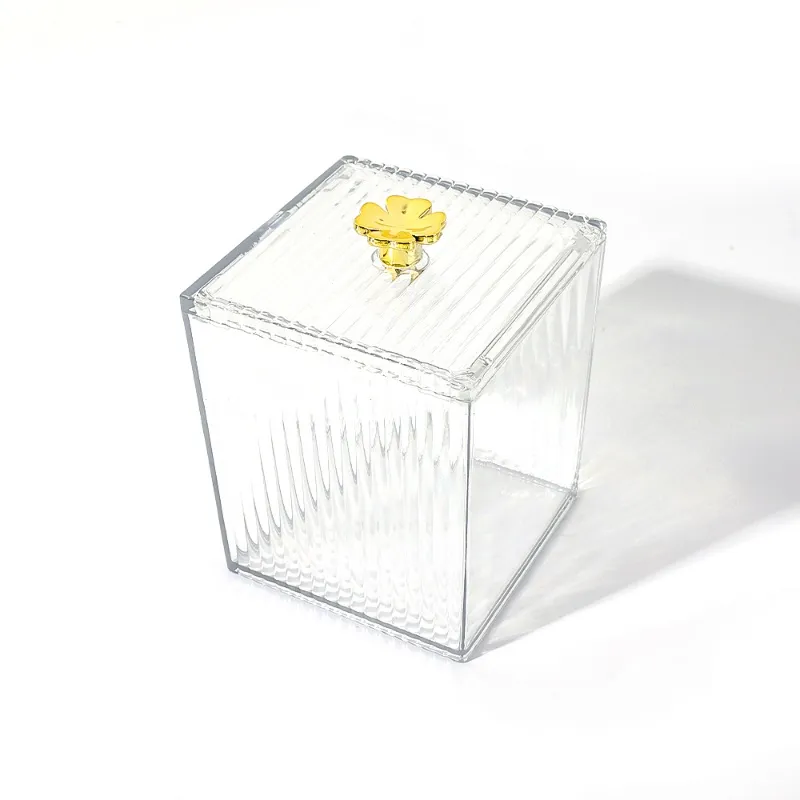 Makeup Cotton Pad Swabs Storage Holder Box Portable INS Multifunction Desk Tray with Lid Transparent Acrylic Cosmetic Container Crystal Jewelry Organizer Case