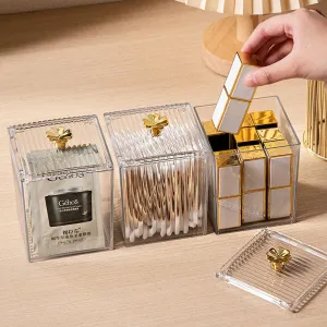 Makeup Cotton Pad Swabs Storage Holder Box Portable INS Multifunction Desk Tray with Lid Transparent Acrylic Cosmetic Container Crystal Jewelry Organizer Case