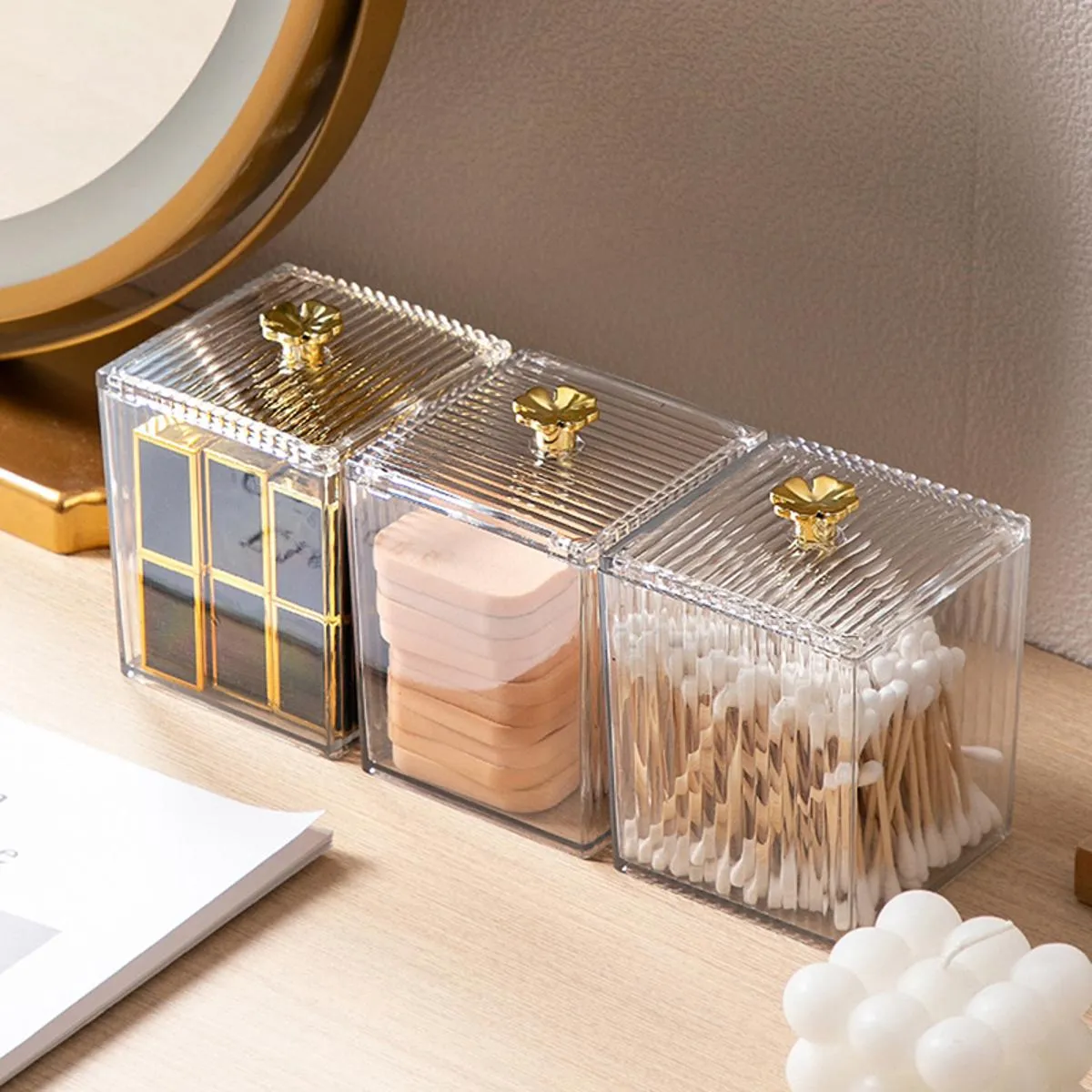 Makeup Cotton Pad Swabs Storage Holder Box Portable INS Multifunction Desk Tray with Lid Transparent Acrylic Cosmetic Container Crystal Jewelry Organizer Case