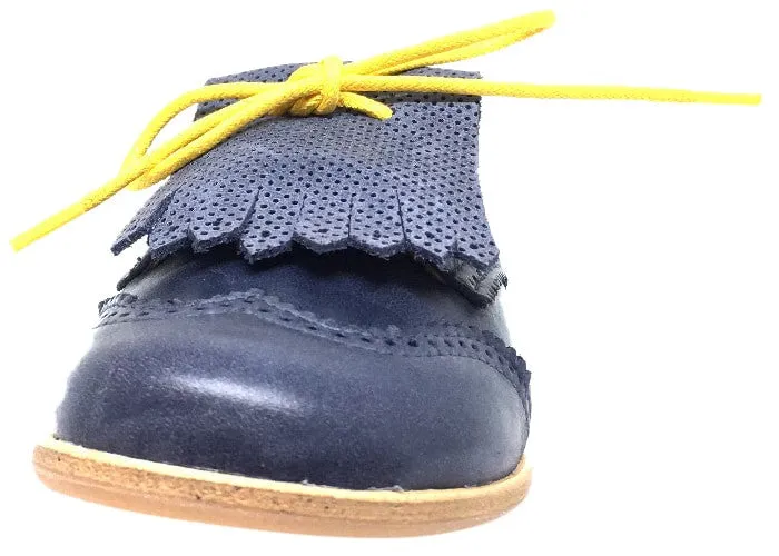Manuela de Juan Girl's and Boy's Fringe Nuit Montana Blue Suede Leather Tassel Fringe Lace Up Oxford Shoe