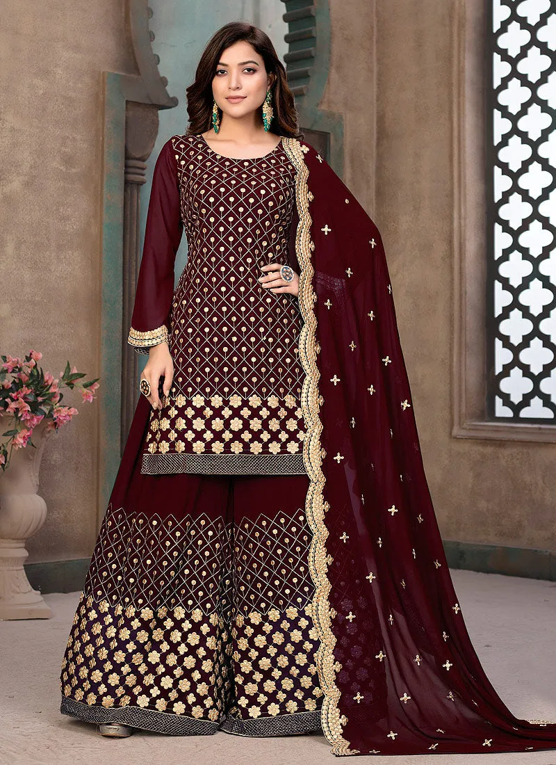 Maroon Gotta Patti Embroidered Gharara Suit
