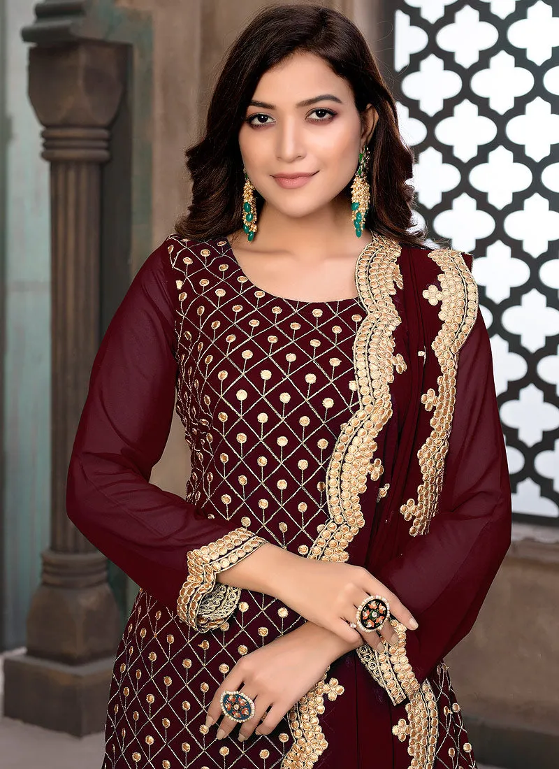 Maroon Gotta Patti Embroidered Gharara Suit