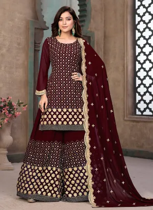 Maroon Gotta Patti Embroidered Gharara Suit