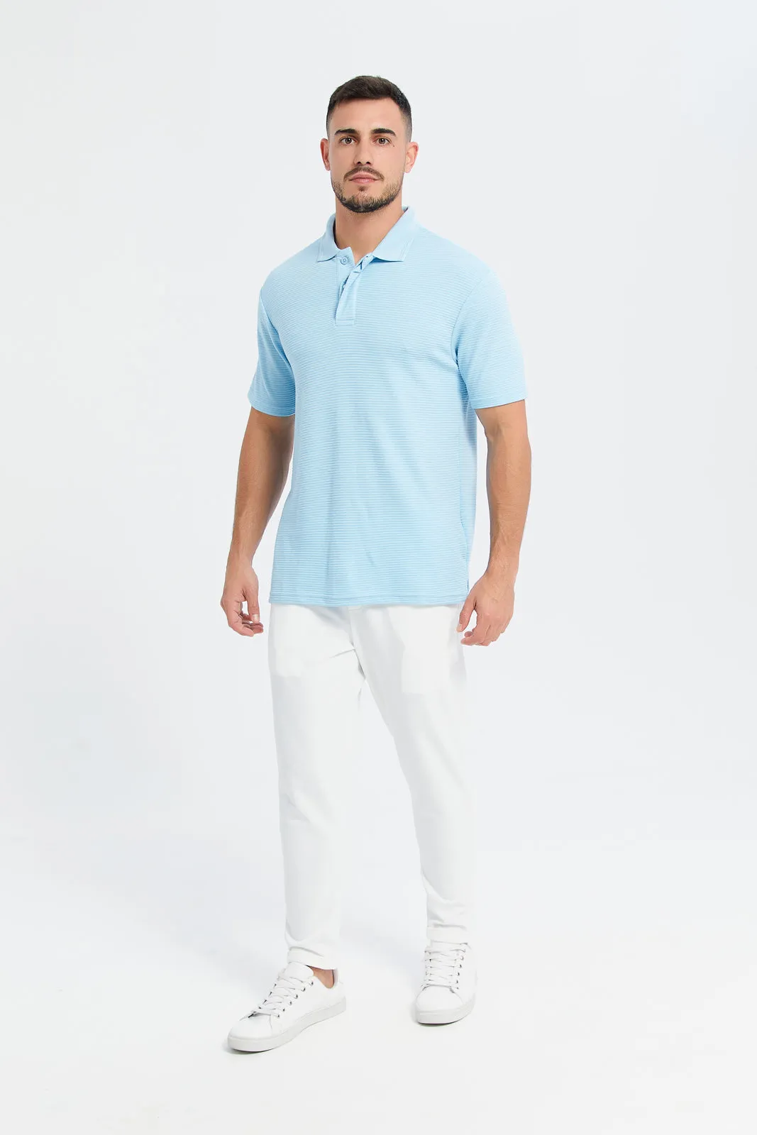 Men Blue Short Sleeved Polo Shirt