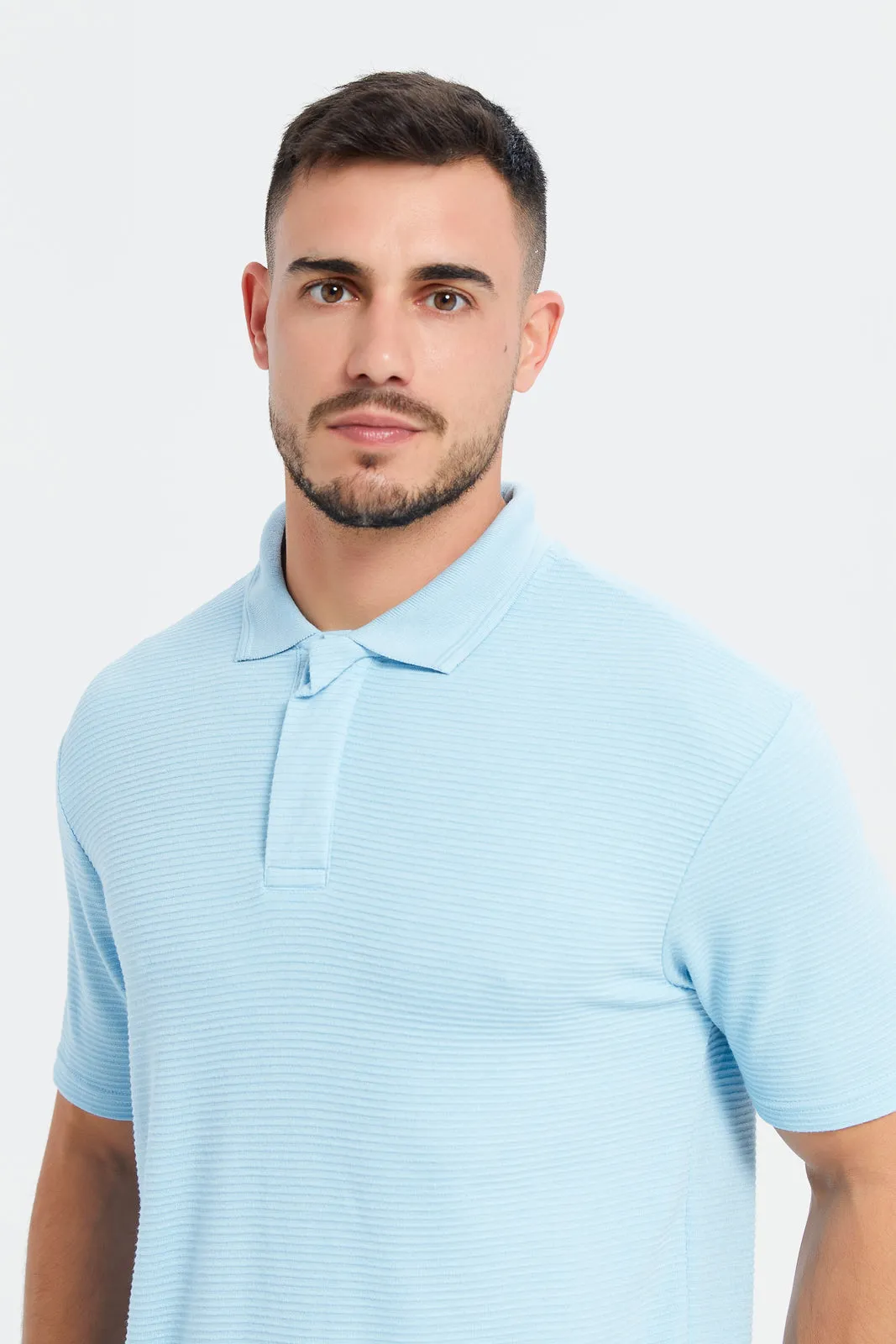 Men Blue Short Sleeved Polo Shirt