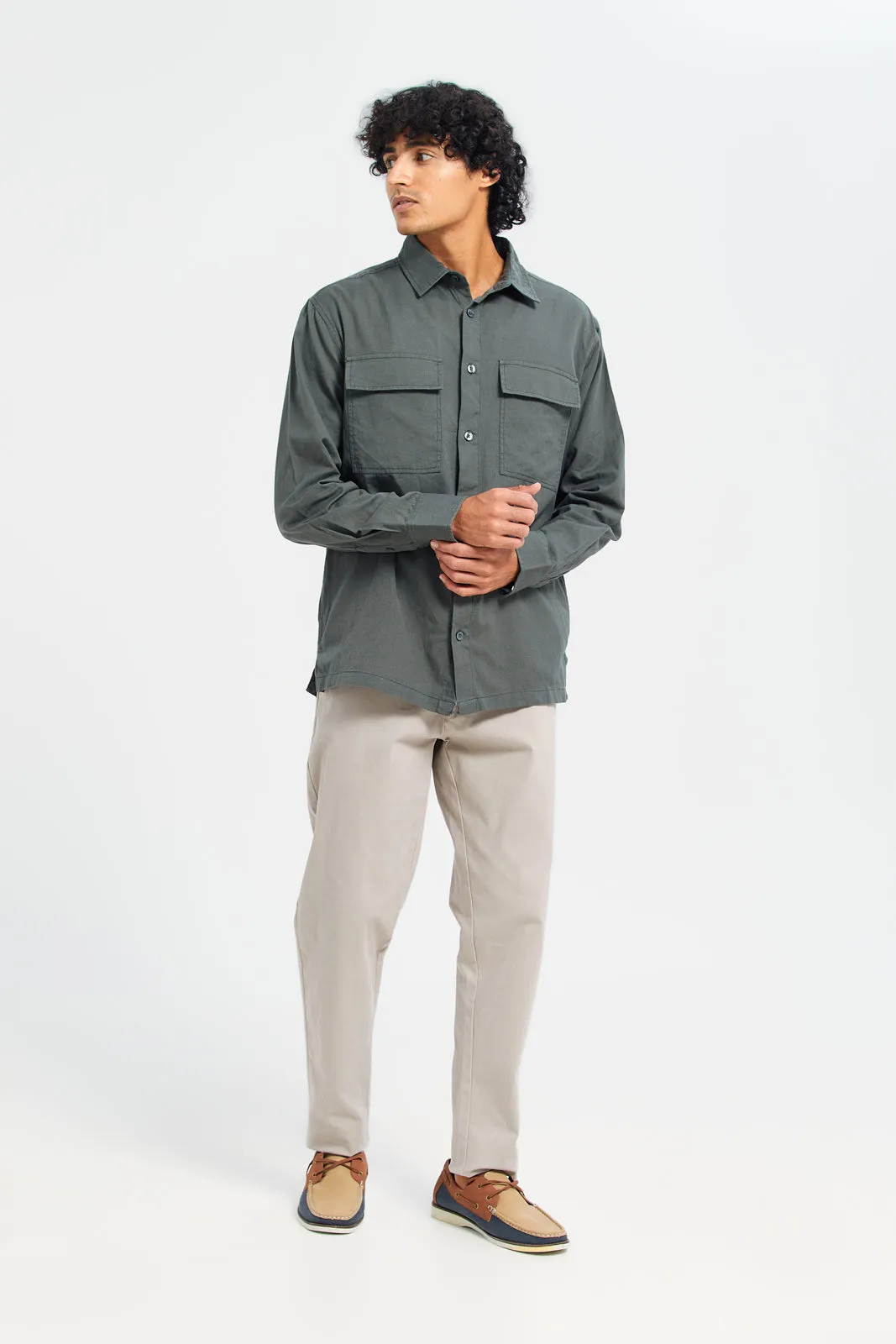 Men Charcoal Pockets Shirt