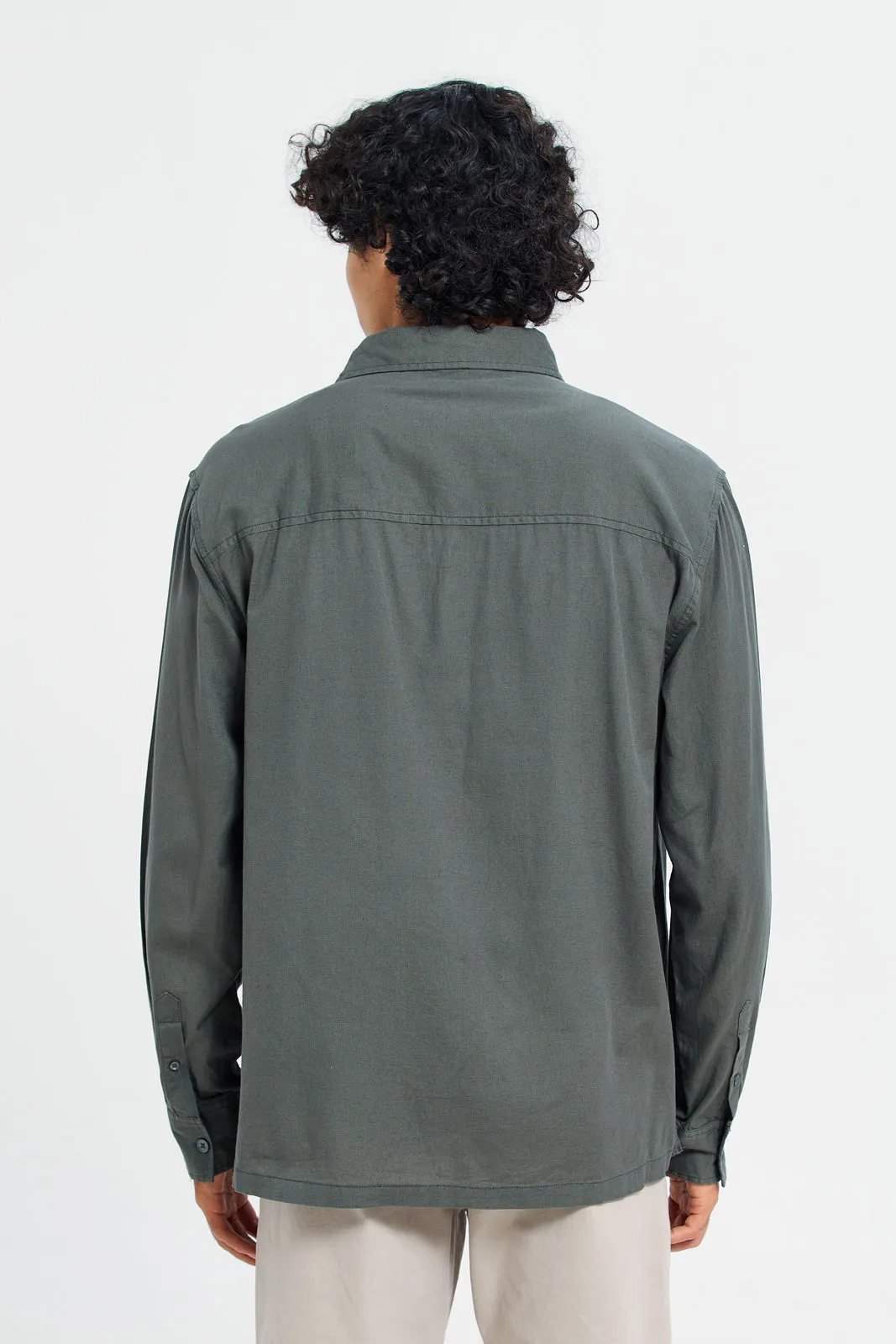Men Charcoal Pockets Shirt