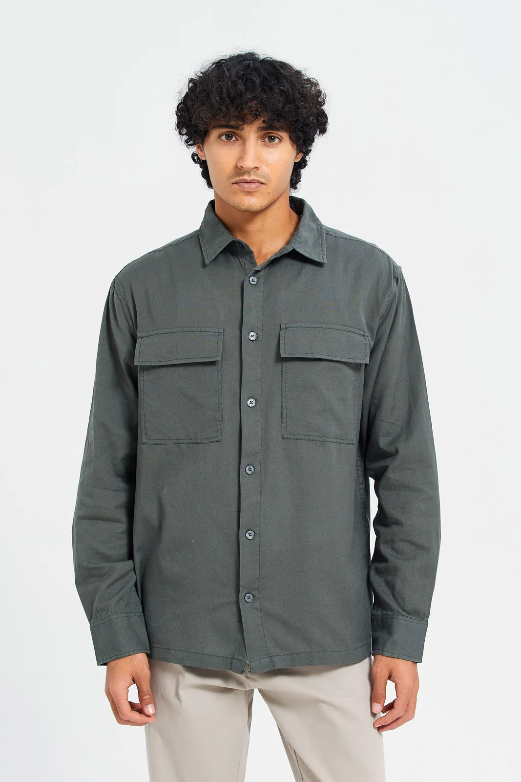 Men Charcoal Pockets Shirt