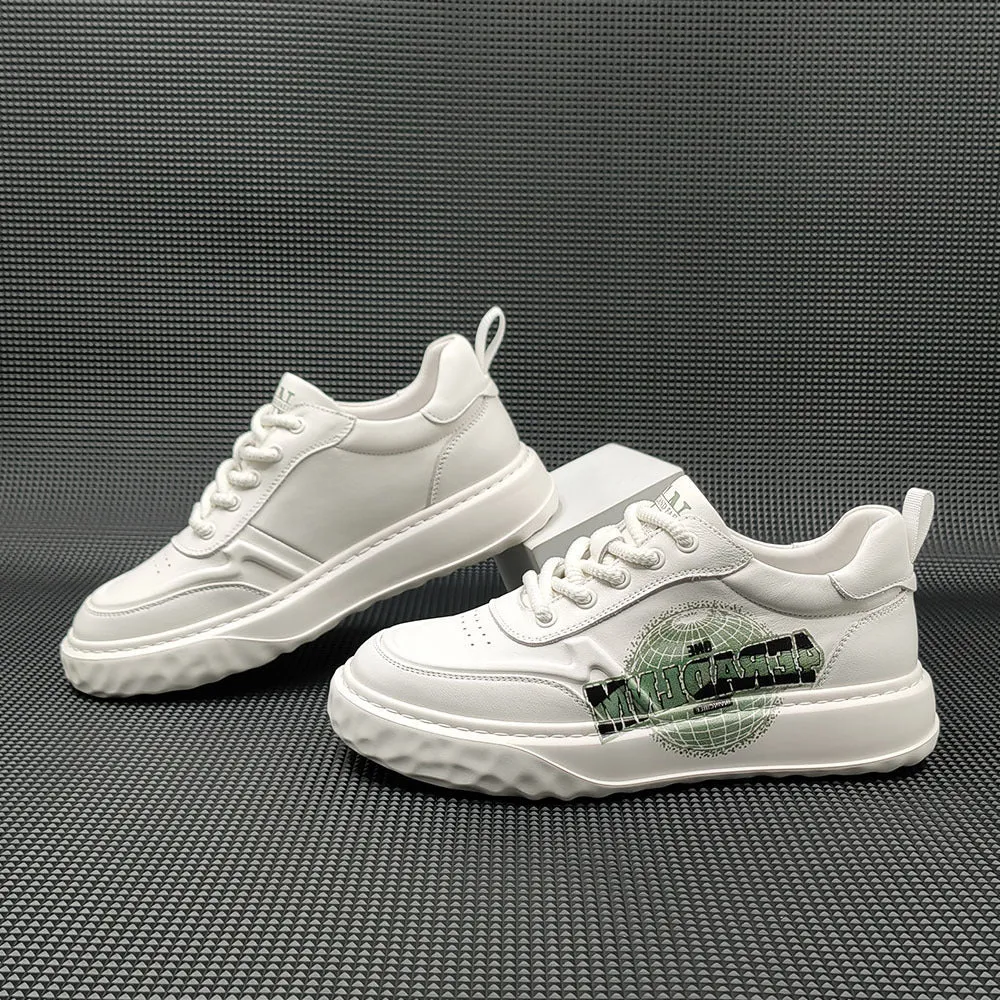 Men Fashio Print Leather Casual Flat Sneakers