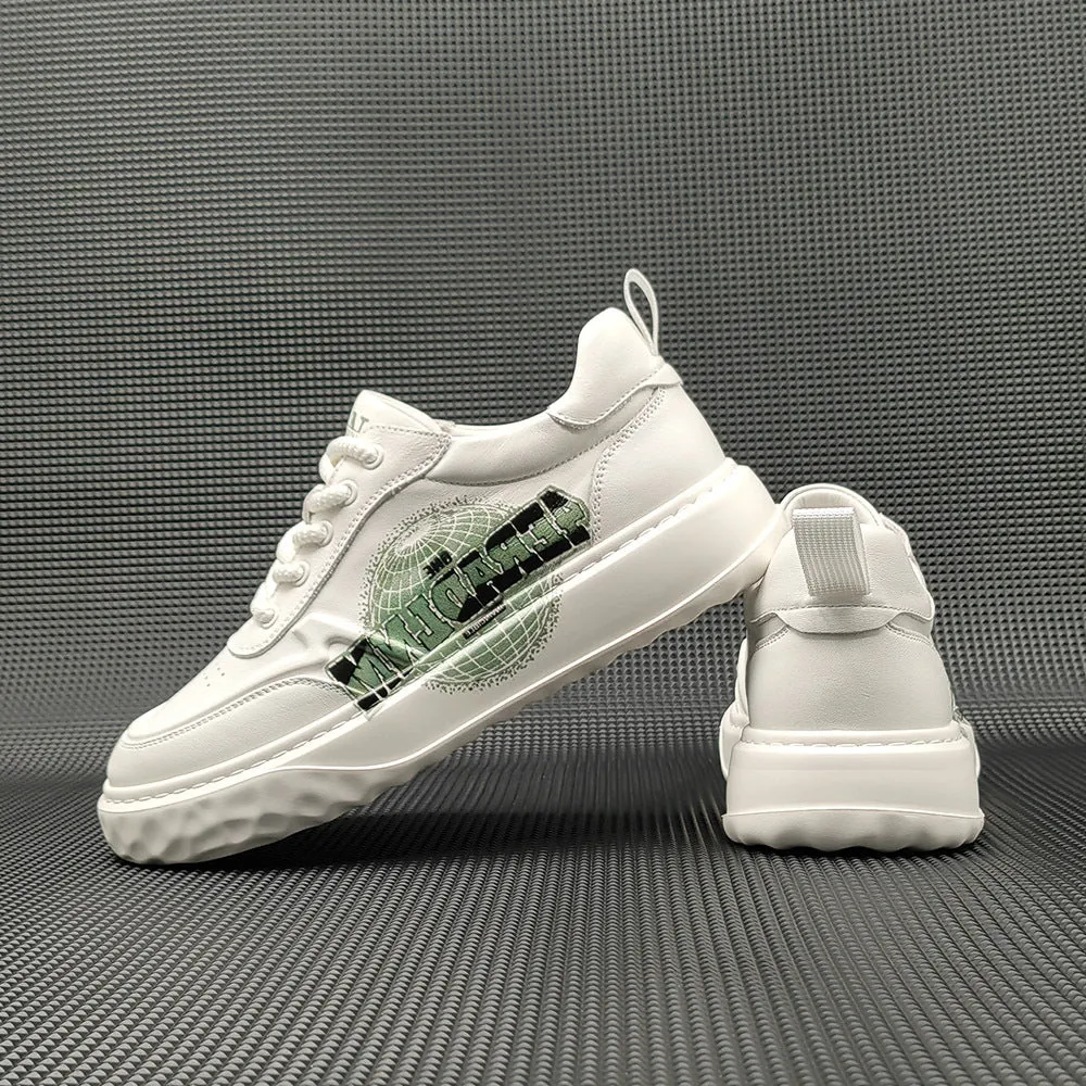Men Fashio Print Leather Casual Flat Sneakers