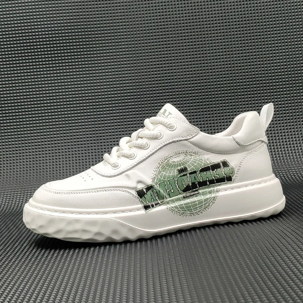 Men Fashio Print Leather Casual Flat Sneakers