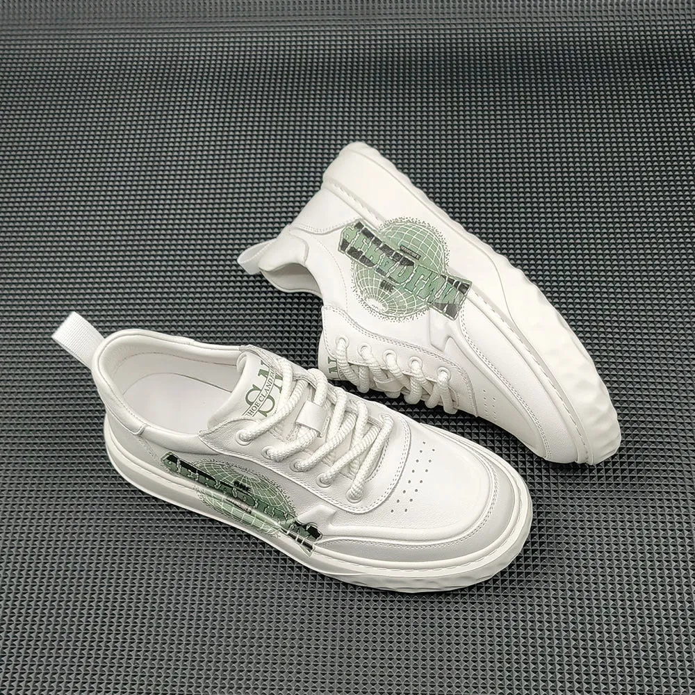 Men Fashio Print Leather Casual Flat Sneakers