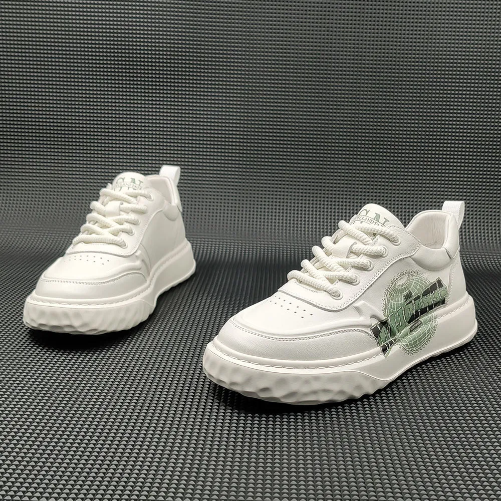 Men Fashio Print Leather Casual Flat Sneakers
