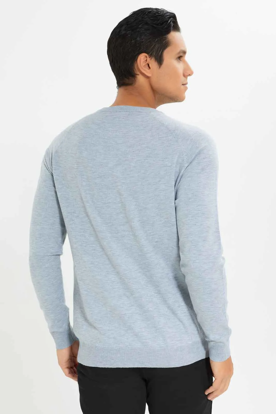 Men Grey Crew Neck Pullover