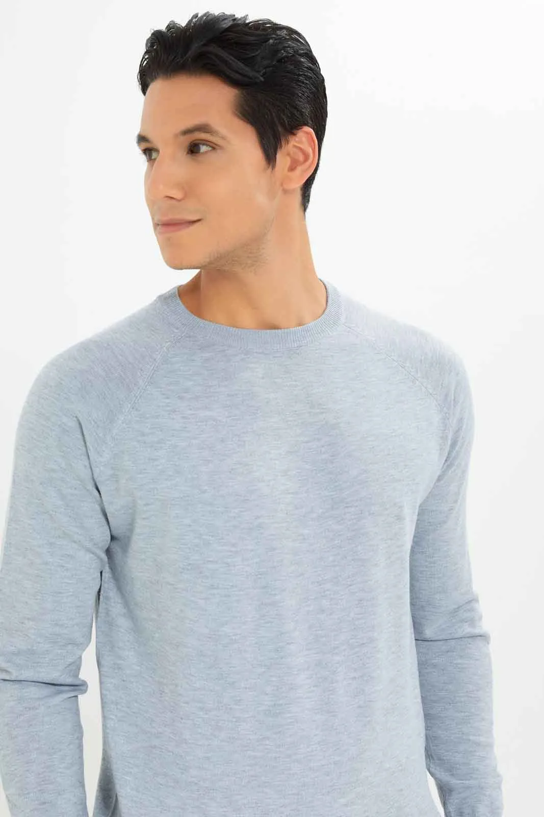 Men Grey Crew Neck Pullover