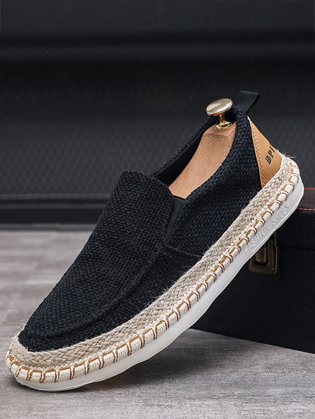 Men Letter Graphic Slip On Loafers, Vacation Linen Espadrille Loafers