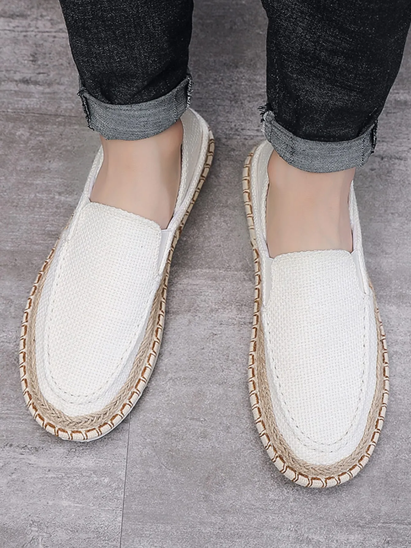 Men Letter Graphic Slip On Loafers, Vacation Linen Espadrille Loafers