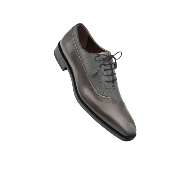 Mezlan Gray Men's Dress Lace Up Shoes Ostrich Calf Oxford Postdam