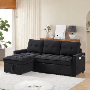 MH 78.75" Reclining Sofa, Pull-Out Sofa Bed with USB and tape-c charging ports, L-Shaped Sectional Sofa with Reclining Storage and Arm Side Organizer Pocket Features, Living Room Comfort Sofa
